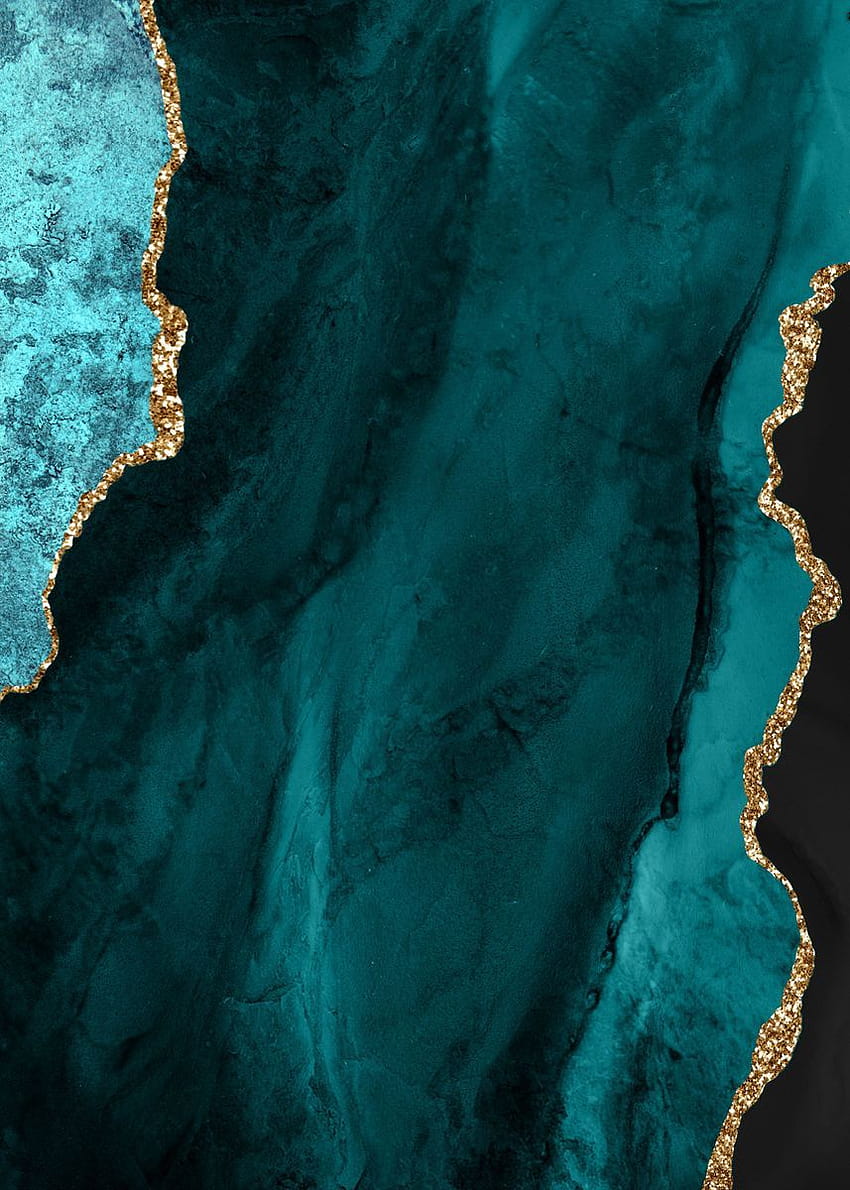 Teal Gold Agate 01' Poster, teal and gold HD phone wallpaper