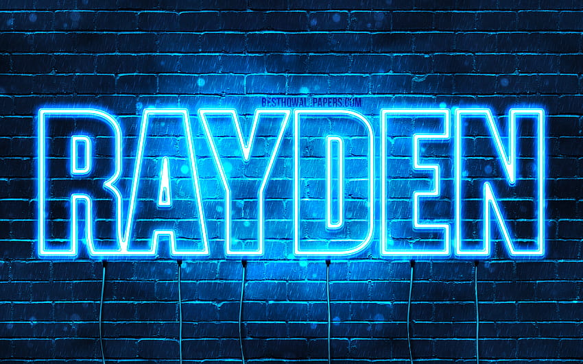 Rayden, with names, horizontal text, Rayden name, blue neon lights, with Rayden name with resolution 3840x2400. High Quality HD wallpaper