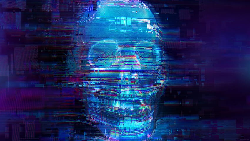 Skull, Infrared, Fear, Neon, Blue, Creative Graphics HD wallpaper