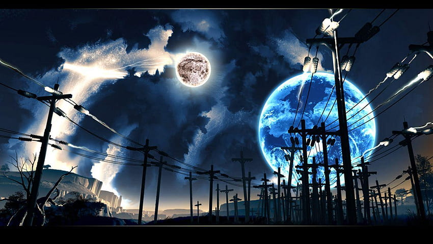 espacio exterior planetas electricidad líneas eléctricas fondo de pantalla