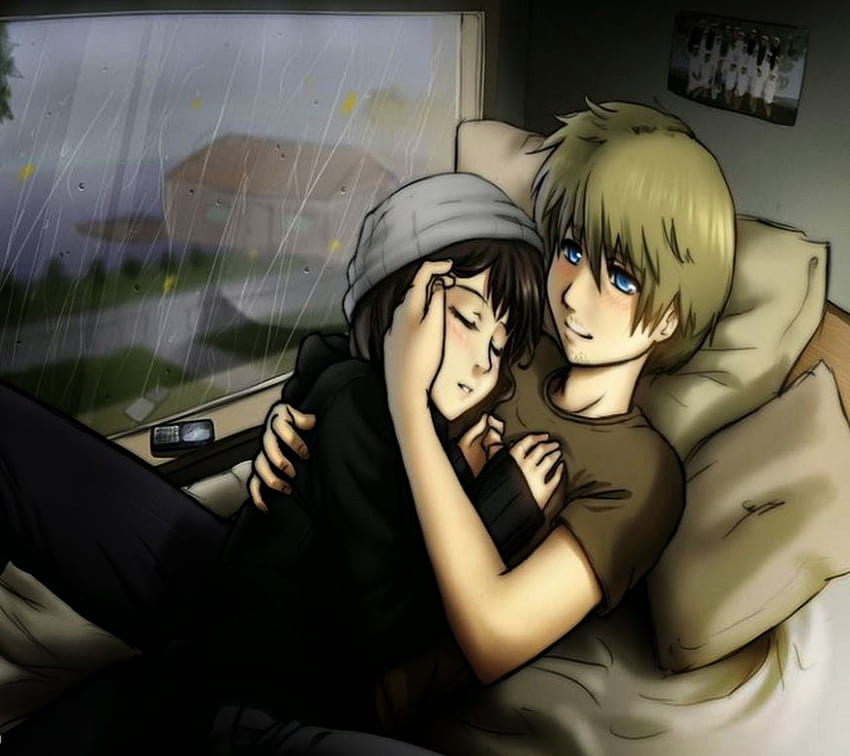 Cute Anime Couple Cuddling, anime shayari capal HD wallpaper