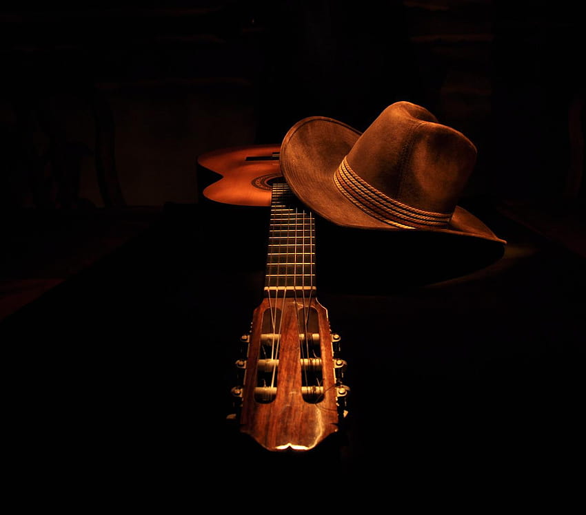 Класическа каубойска шапка с китара Light, шапка за каубойка HD тапет