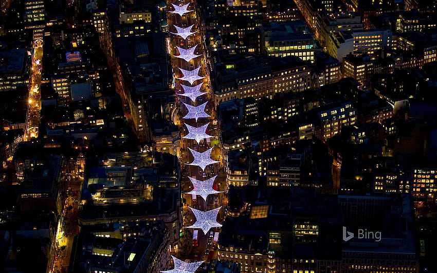 Aerial view of Christmas lights along Regent Street in London, jason london HD wallpaper