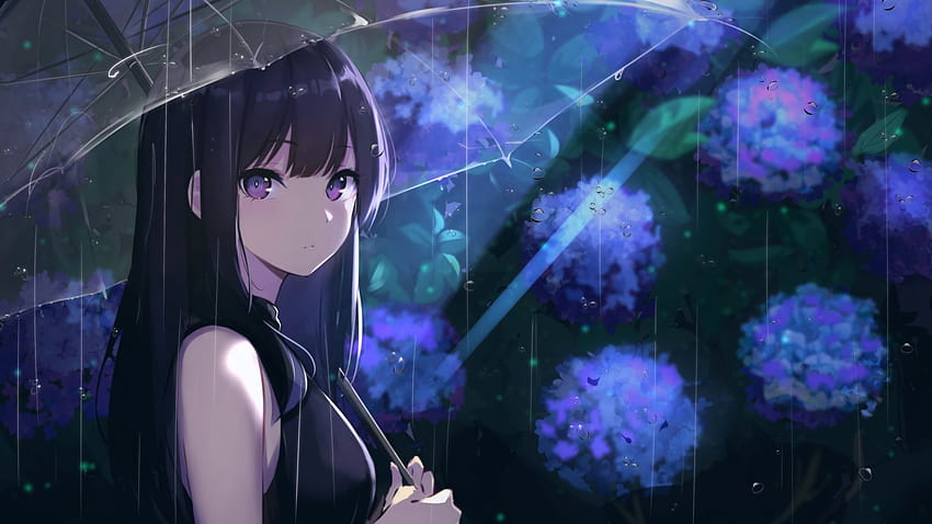 Ojos morados, Flores azules, Hermosa chica anime, Lloviendo, Paraguas, anime  blue purple fondo de pantalla | Pxfuel