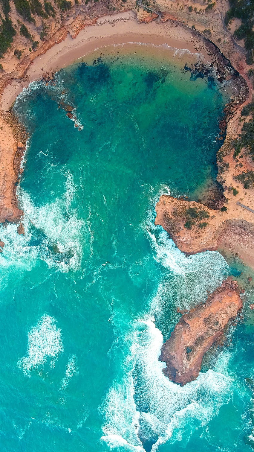 Ocean, widok z lotu ptaka, surfowanie, wybrzeże, Australia, estetyka surfowania Tapeta na telefon HD