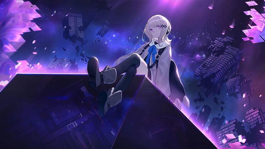 2560x1440 Forever 7th Capital Anime 1440P Auflösung, blauer und violetter Anime HD-Hintergrundbild
