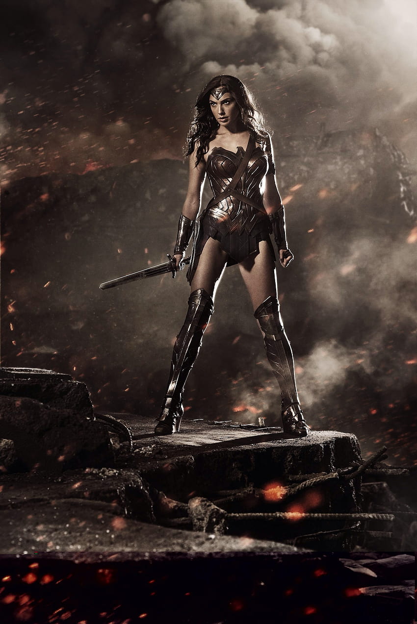 Гал Гадот като Wonder Woman digital Wonder Woman Гал Гадот Батман срещу Супермен: Зората на справедливостта, жената чудо и Батман HD тапет за телефон