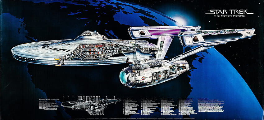 : Star Trek, космически кораб USS Enterprise, Star Trek TOS, планове на палубата, Star Trek The Motion, клас на конструкцията 2839x1297 HD тапет