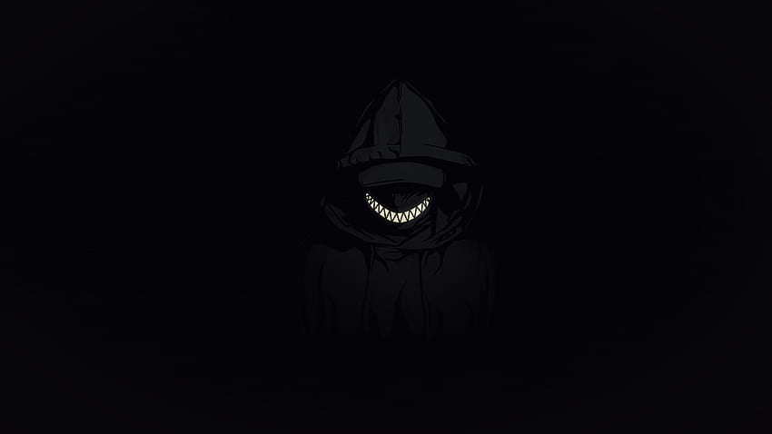 Minimalism Dark Scary Face Smile Tooth Hooded Jacket Anime Boys Anonymous Cape hop, scary smile HD wallpaper