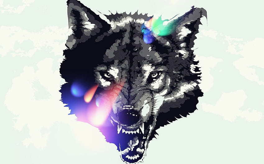 Lobo Acuarela, lobo de anime arcoiris fondo de pantalla