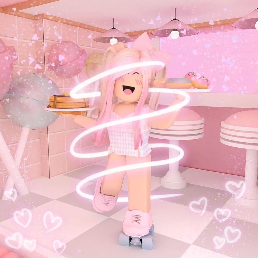 Rosa estética Roblox GFX, chica roblox gfx fondo de pantalla del teléfono