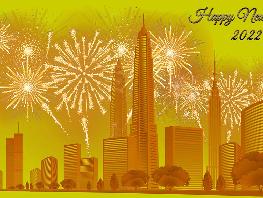 Happy New Year 2022 City Buildings Fireworks Ultra Tv For : 13 HD wallpaper