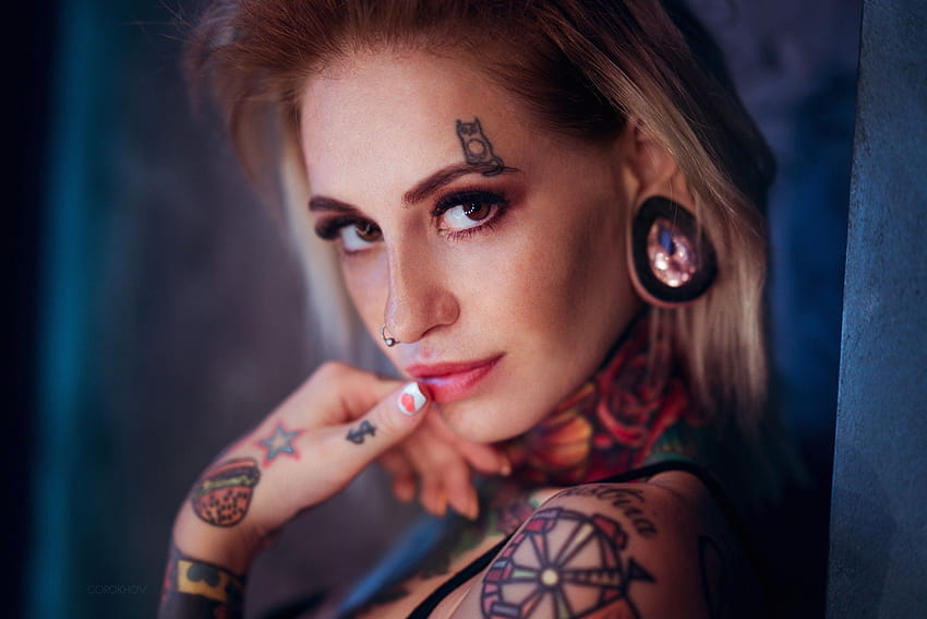 tattoo, face, girl, piercing, Jack Russell, pierced nose - wallpaper  #147950 (2574x1713px) on Wallls.com