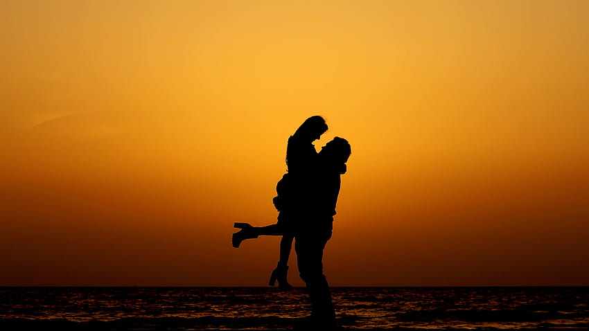 Couple, Silhouette, Sunset, Beach, Romantic, Date night, » , Ultra, date night computer HD wallpaper