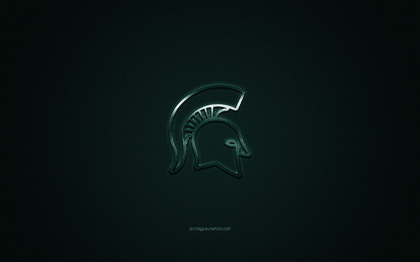 Logo Michigan State Spartans, squadra di football americano, NCAA, logo verde, verde in fibra di carbonio, football americano, East Lansing, Michigan, USA, Michigan State Spartans, Michigan State University con risoluzione Sfondo HD