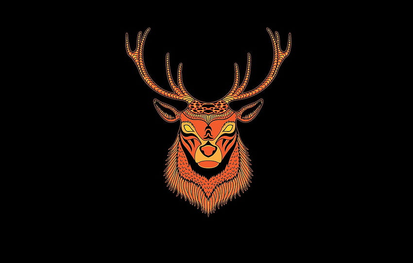 minimalism, head, deer, horns, black background, deer , section минимализм, deer head HD wallpaper