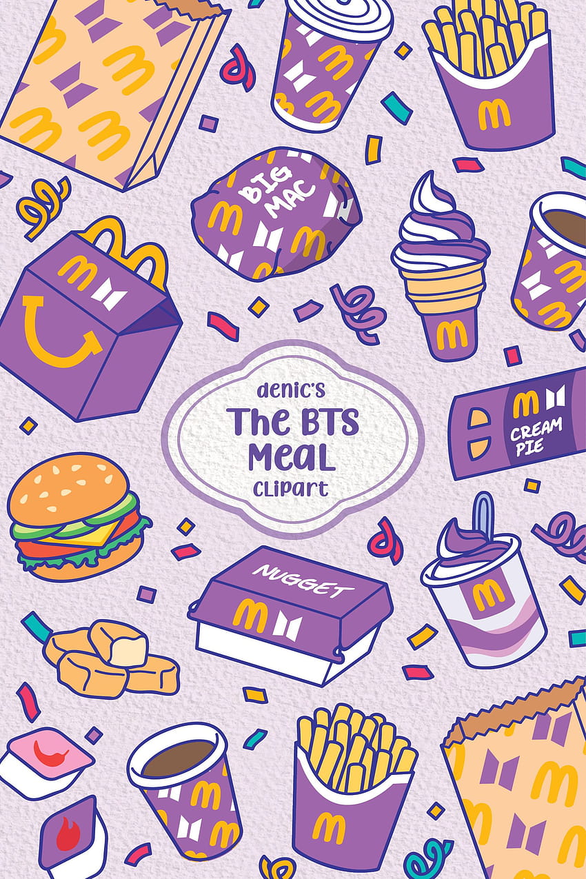 BTS Meal Clipart Junk Food Vector Food Doodles Kawaii BTS, pasto Sfondo del telefono HD