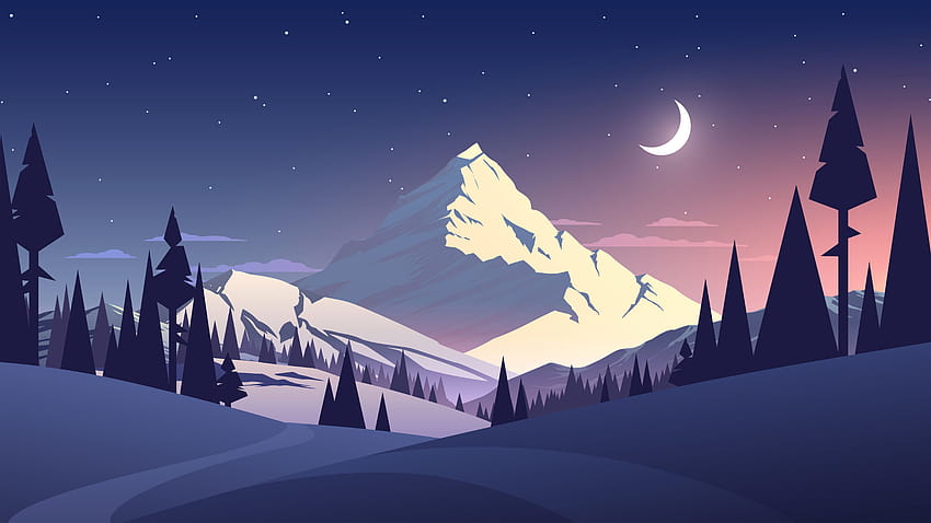 Нощни планини, лятна илюстрация, художник и фонове, зимно планинско изкуство HD тапет