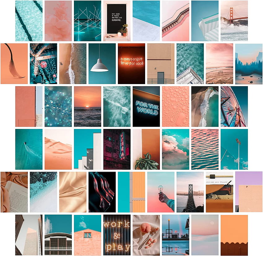 Peach & Teal Wall Collage Kit Estetico 50 PC 4x6 pollici VSCO Ins Camera da letto Preppy Dorm Decor for Teen Girls Peachy Aesthetic Posters Wall Collage Indie Wall Art Prints:, summer preppy collage Sfondo HD