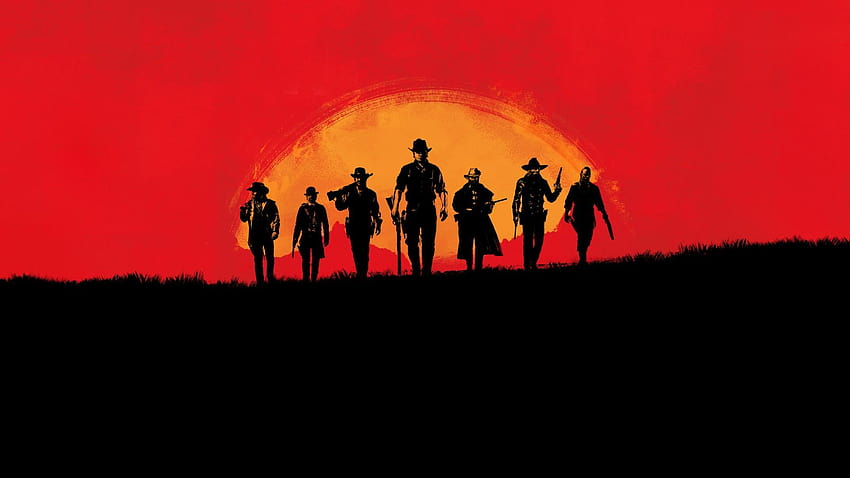 : videojuegos, atardecer, rojo, cielo, silueta, amanecer, Red Dead Redemption 2 fondo de pantalla