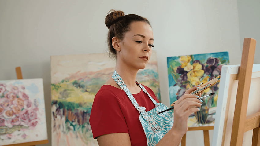 Best Portrait of female artist with paintbrushes, girl and paintbrush HD wallpaper