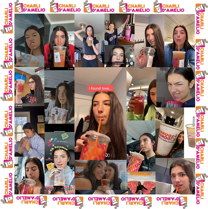 Charli D´Amelio dunkin donuts, charli damelio collages HD phone wallpaper