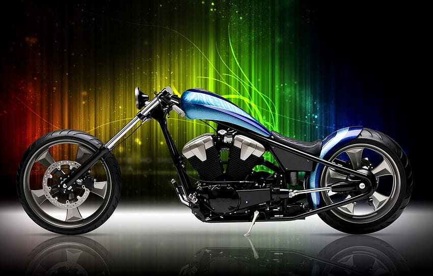 Motorrad, Blau, Schwarz, Fahrrad, Benutzerdefiniert, Motorrad , Abschnitt рендеринг, benutzerdefiniertes Motorrad HD-Hintergrundbild
