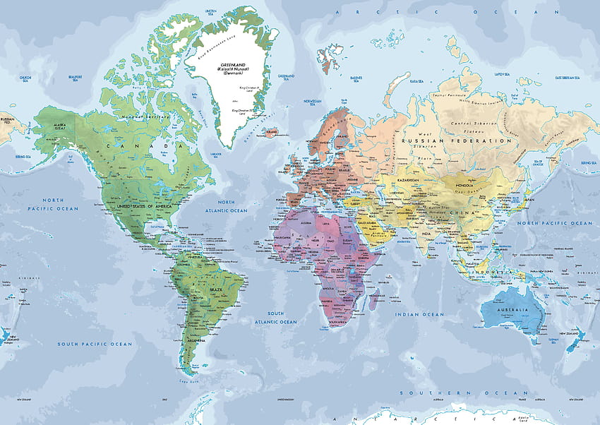 Mural Peta Dunia Fisik dan Politik, peta dunia fisik Wallpaper HD