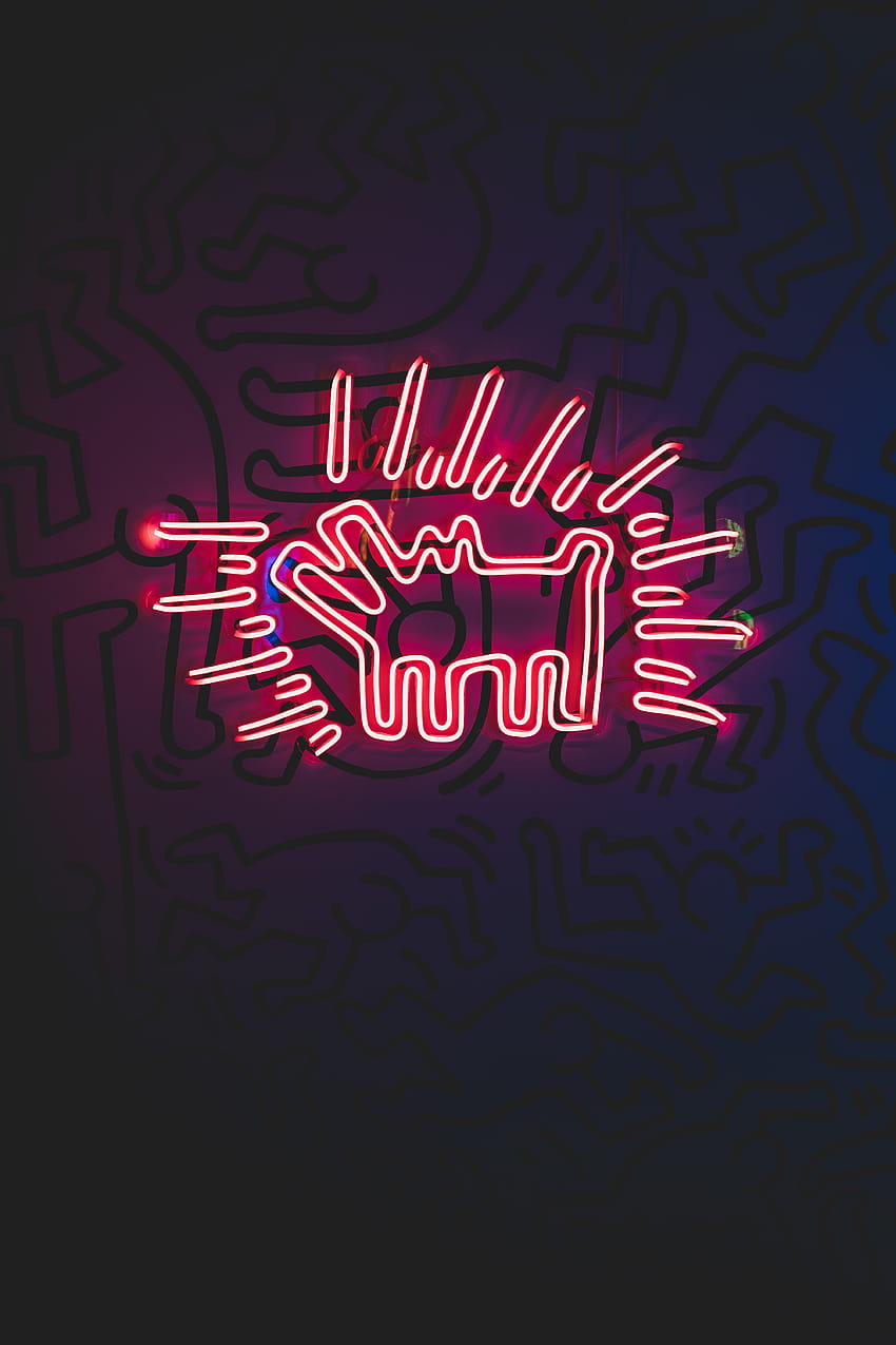 rote Leuchtreklame – Licht ..., Keith Haring Telefon HD-Handy-Hintergrundbild