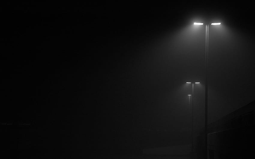 neblina, escuro, abajur, poste, luzes, monocromático /, poste de luz papel de parede HD