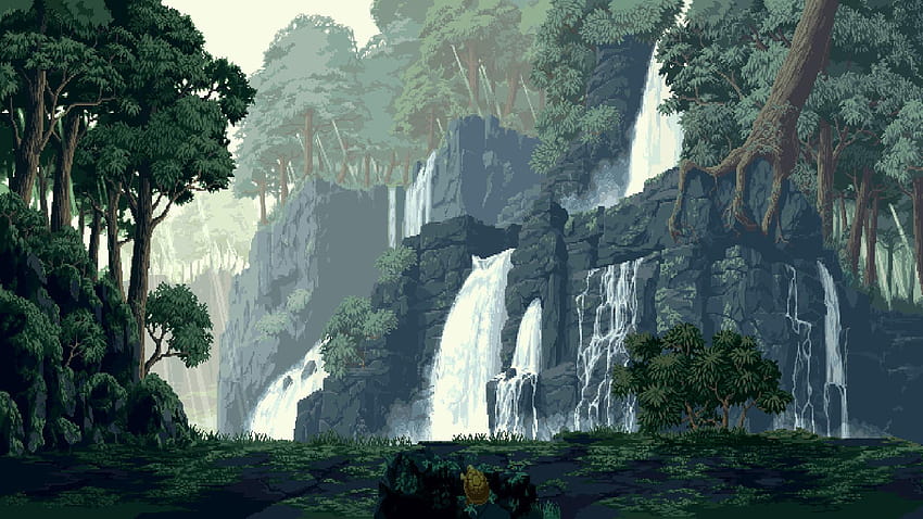2954590 1920x1080 пейзаж пиксел арт тропическа гора, дъгова тропическа гора HD тапет