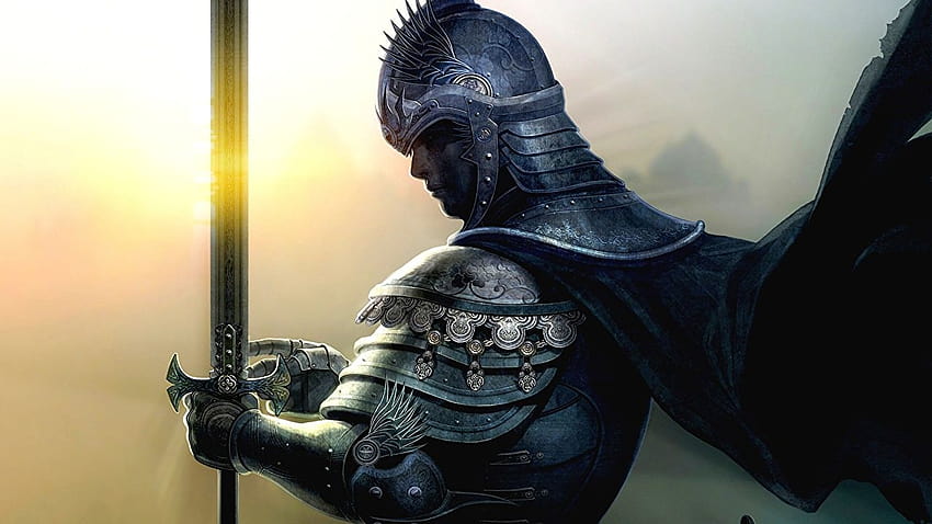 Knight armour Swords Men Helmet Fantasy, men with sword HD wallpaper