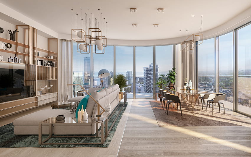 apartamentos de lujo, diseño interior moderno, diseño de sala de estar con estilo, apartamentos, Miami, EE. UU. con una resolución de 2880x1800. Apartamento de fondo de pantalla