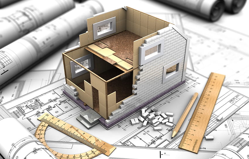design, casa, planos, seção рендеринг, planta baixa papel de parede HD