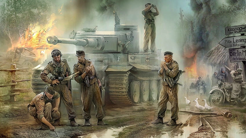 Tanque Tiger y tripulación, militar alemán fondo de pantalla