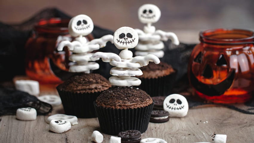 Halloween: Skeleton Cupcakes, cute halloween cupcakes HD wallpaper