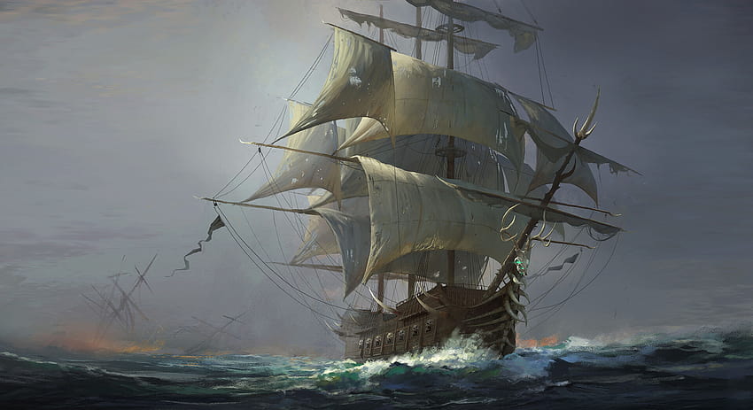 Grafika Fantasy Art Statek Żaglowiec Morze, malowanie statków Tapeta HD