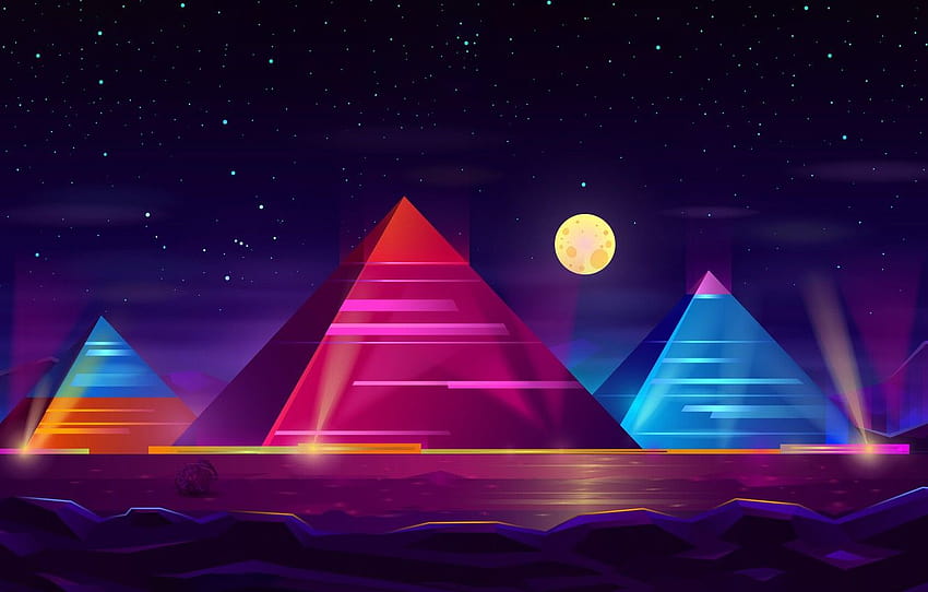 Pyramid Moon, colorful moon HD wallpaper
