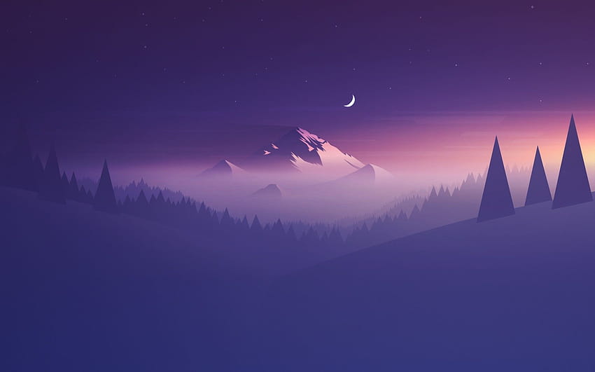 神秘的な定型化された孤独な山の景色 [1920x1200] :, 神秘的な月明かり 高画質の壁紙