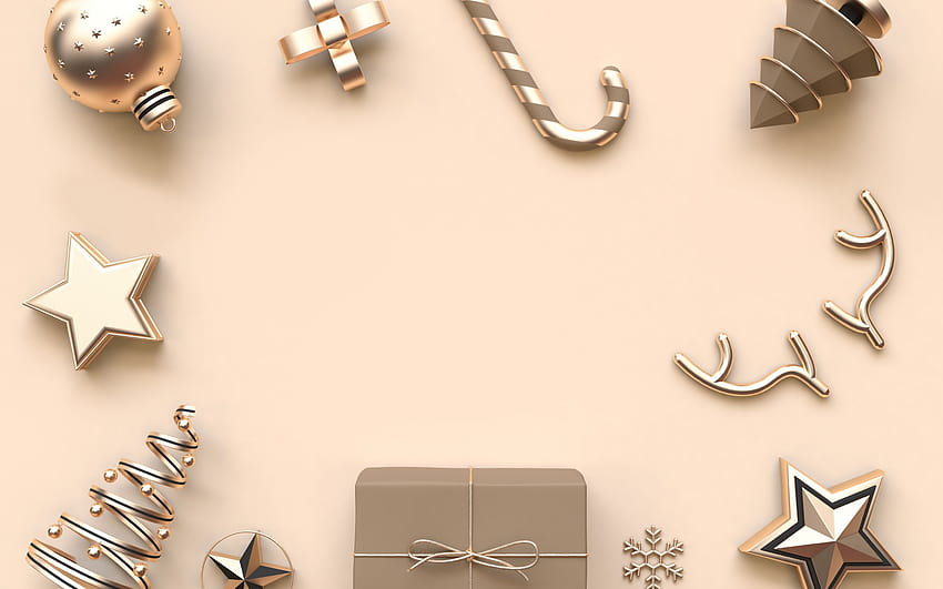 Christmas beige background, Christmas frame, christmas beige toys, New Year, 2020 concepts, Christmas with resolution 2880x1800. High Quality, beige christmas HD wallpaper