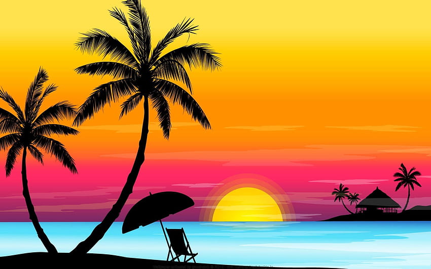 ビーチの夕日の背景のクリップアート、夏のビーチの夕日 高画質の壁紙