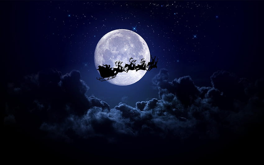 : night, planet, sky, clouds, Earth, Moon, moonlight, atmosphere, reindeer, astronomy, santa, Santa Claus, midnight, Christmas sleigh, darkness, computer , outer space, astronomical object, full moon 1920x1200, santa claus christmas night HD wallpaper
