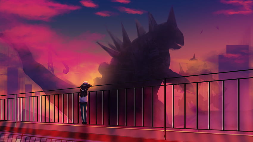 Akane Shinjou Anime, puesta de sol de anime fondo de pantalla