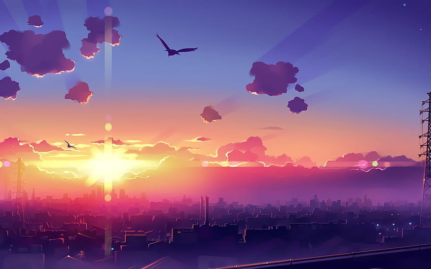Artwork Fantasy Art Anime City Sunset Sky [1920x1200] for your , Mobile ...