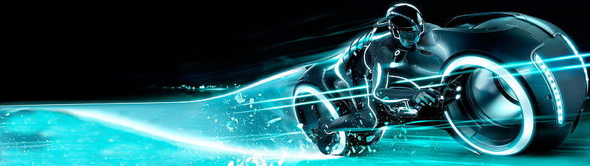 black and teal motorcycle Tron: Legacy Light Cycle digital art HD wallpaper