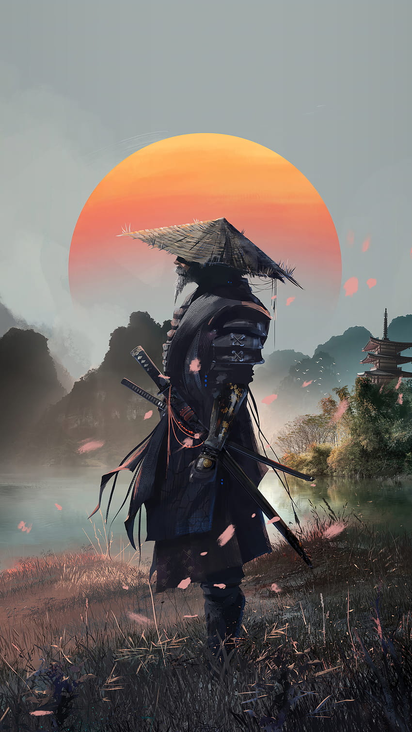 Samurai Warrior Sunset Phone iPhone, Samurai Android HD-Handy-Hintergrundbild
