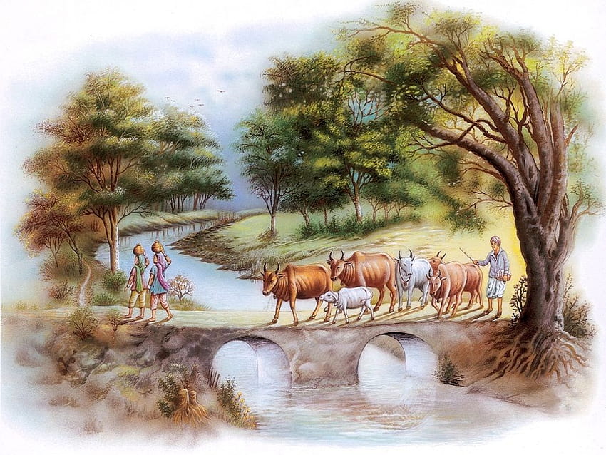 Drawn Cow Village, indian village HD wallpaper