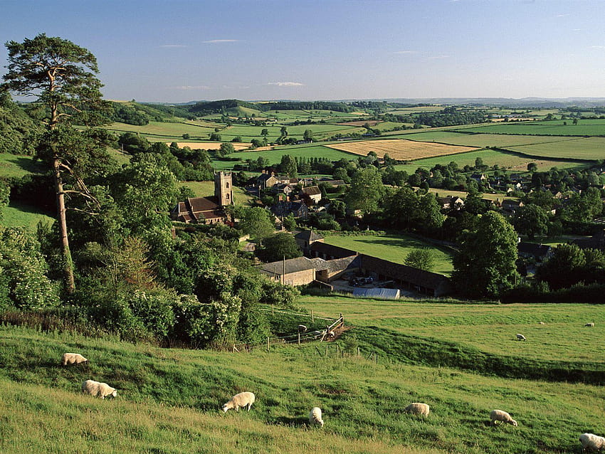 Corton Denham Village, Somerset, İngiltere, İngiliz çiftlikleri İngiliz kırsalı HD duvar kağıdı