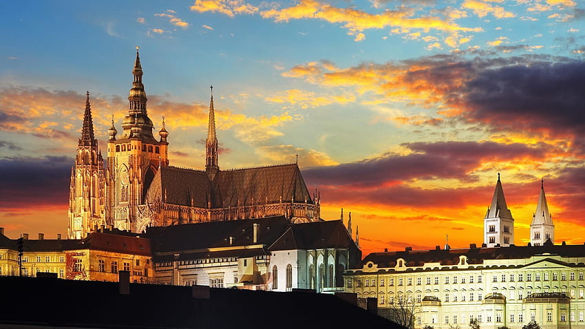 Château de Prague, Prague au coucher du soleil Fond d'écran HD