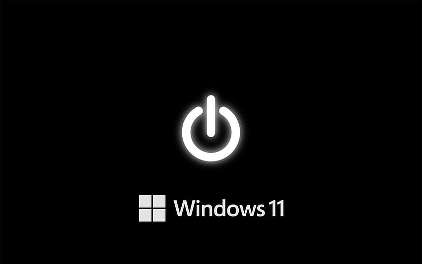 Тъмни фонове за Windows 11 с бутон за захранване и лого, windows 11 черен HD тапет